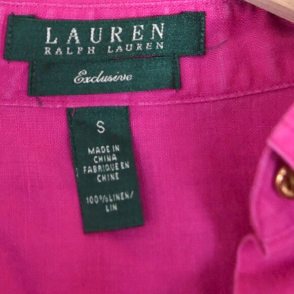 Lauren Ralph Lauren Pink Linen Shirt S Utility Button Down Coastal Chic - Picture 8 of 8
